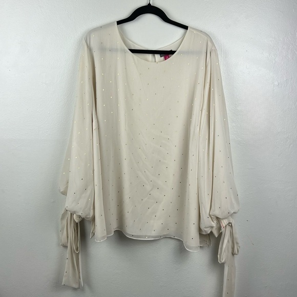 Vince Camuto Ivory Gilded Diamonds Tie Cuff Blouse Top Size 3XL - Picture 1 of 7